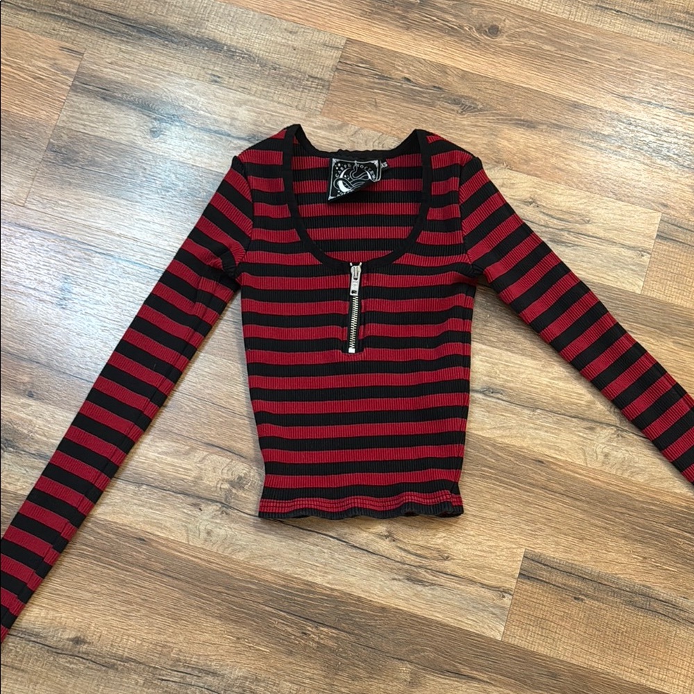 Killstar Striped Ribbed Red and Black Long Sleeve